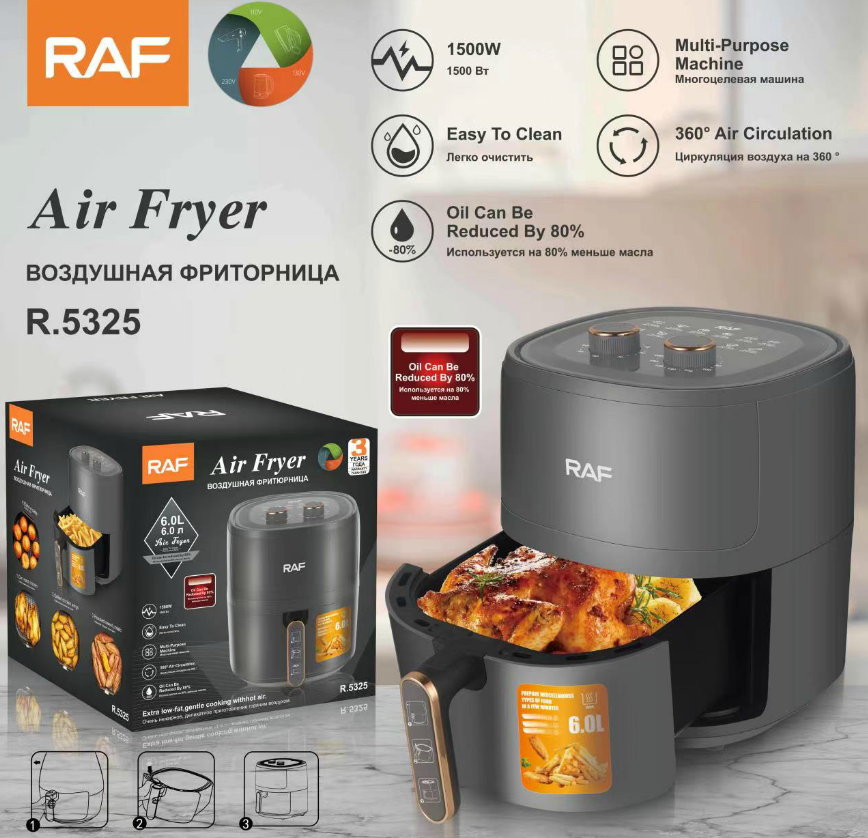 Air Fryer RAF 5325 - Friteuza cu Aer Cald, Fara Ulei, Capacitate 6L, 1500W