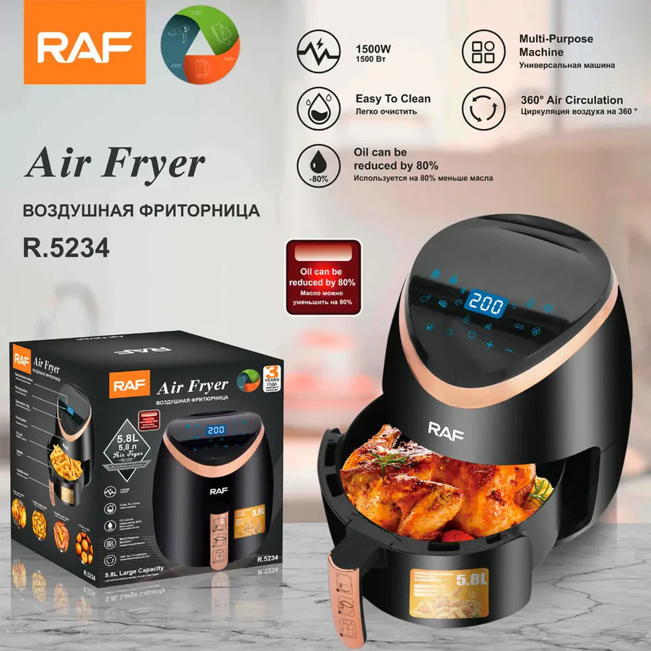 Air Fryer RAF 5234B - Friteuza cu Aer Cald, Fara Ulei, Capacitate 6L, 2400W, Negru