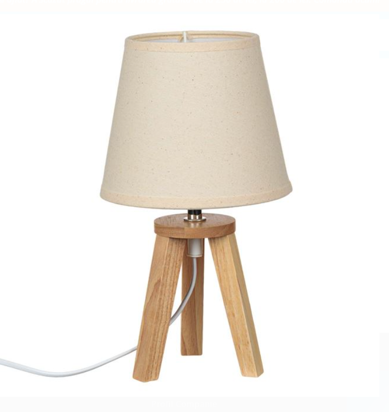 Lampa de Masa Trepied Lemn Culoare Naturala Abajur Bej