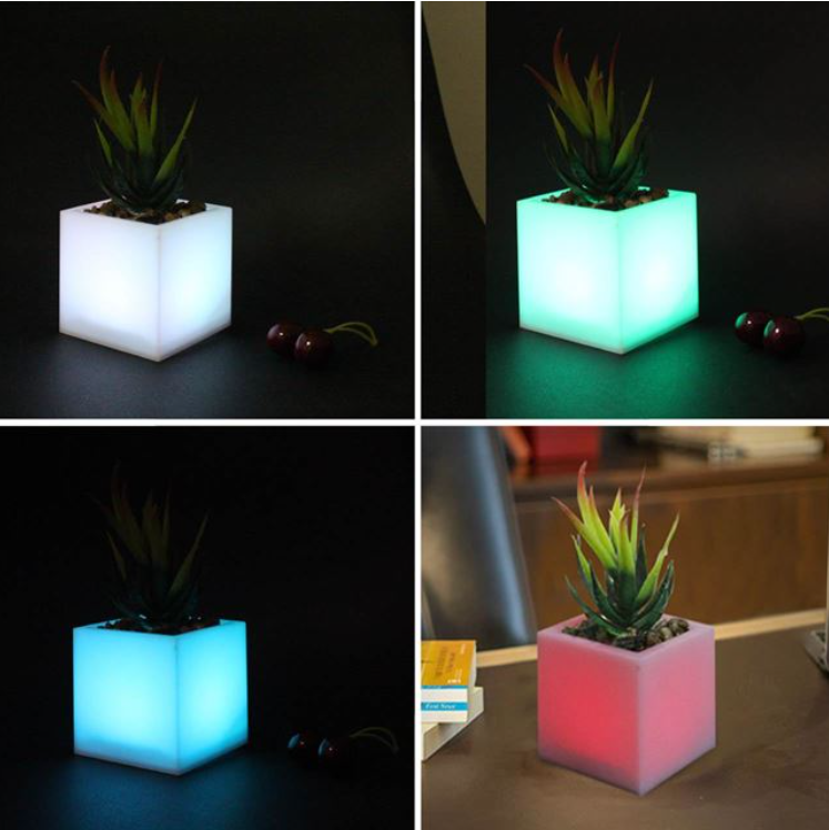 Ghiveci Decorativ cu LED Multicolor & Planta 7.5x7.5x19cm