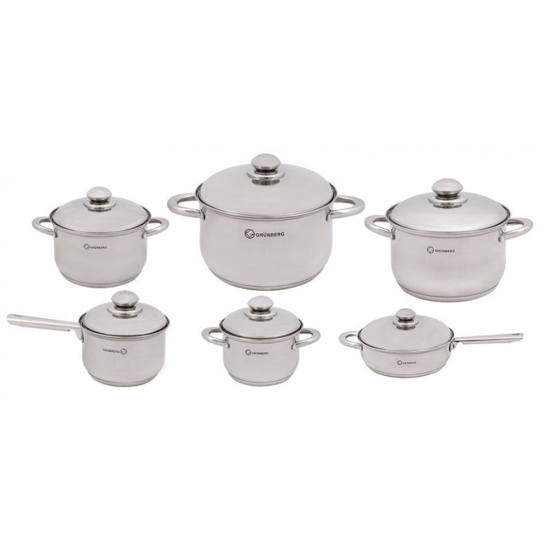 Set 12 Piese, 6 Vase din Inox, Compatibile cu Plita cu Inductie, Capace din Inox